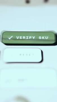User taps the green button labeled VERIFY SKU, step for confirming the stock keeping unit