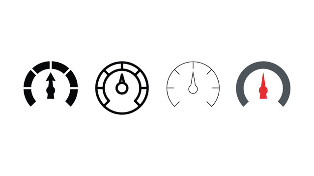 Set of four speedometer and gauge icons for measuring performance speed