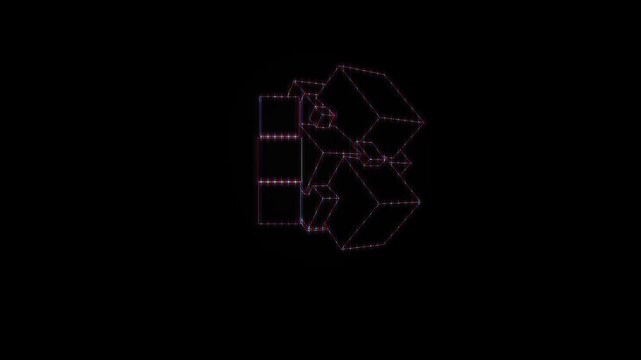 3D Wireframe Geometric Cubes Floating In A Dark Blue Digital Space Abstract Background . Modern Technology Presentation Background And Digital Ui Ux Design Element