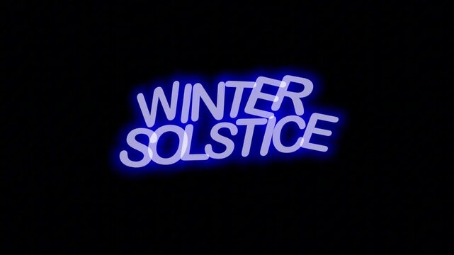 Chilly Blue Neon Text 'WINTER SOLSTICE' with Continuous Loop and Clear Background, Perfect for Holiday Season and Winter Solstice Ads