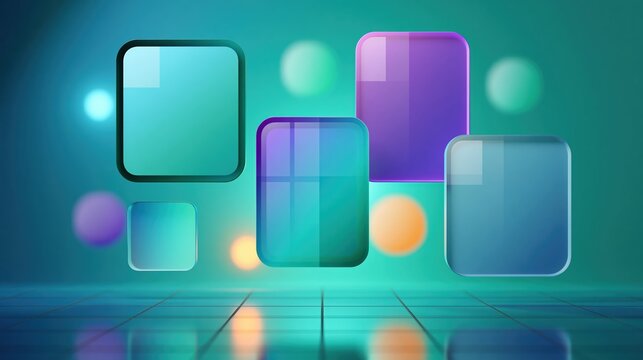 Floating rounded rectangles and glowing orbs for modern app launch banner