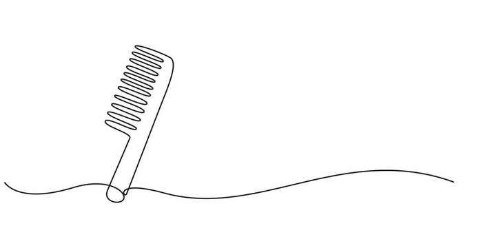 Hair care one continuous line drawing with color shapes animation, Single continuous line art of hair comb icon. One line art vector illustration, Hair comb continuous one line art animation 4k,