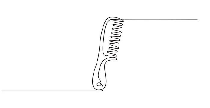 Hair care one continuous line drawing with color shapes animation, Single continuous line art of hair comb icon. One line art vector illustration, Hair comb continuous one line art animation 4k,