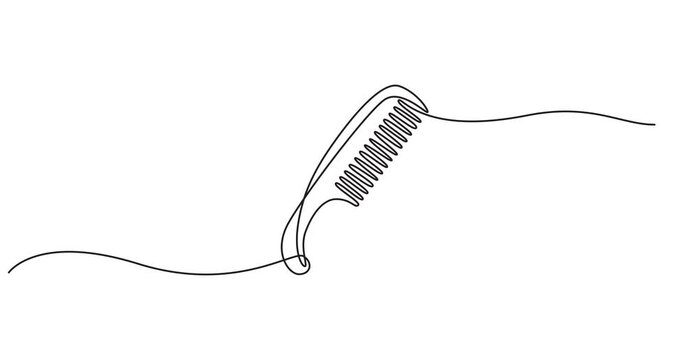 Hair care one continuous line drawing with color shapes animation, Single continuous line art of hair comb icon. One line art vector illustration, Hair comb continuous one line art animation 4k,