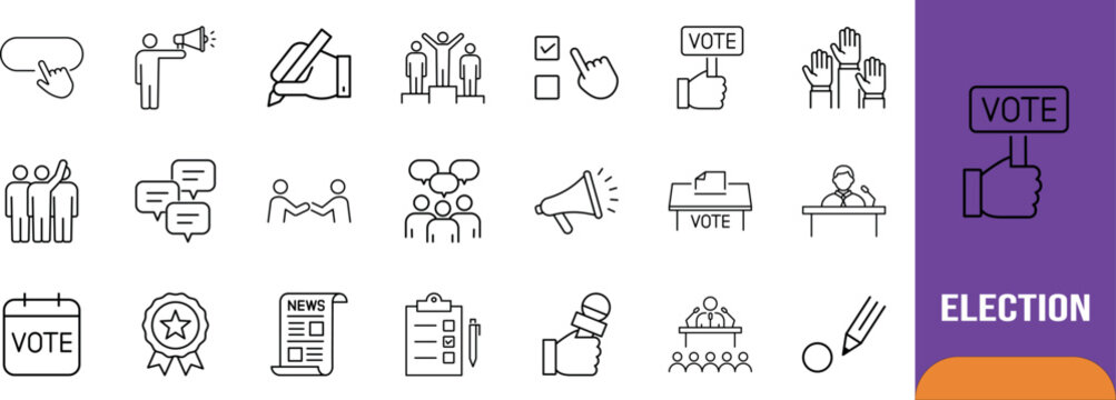 Voting and election line icons. ballot box icon set, vote sign icon set, election calendar icon set