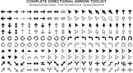 Fototapeta premium Arrow Icons Vector Set with Directional Navigation and Interface Symbols, Minimal arrow icon collection for UI, web, app, navigation, and infographic design.