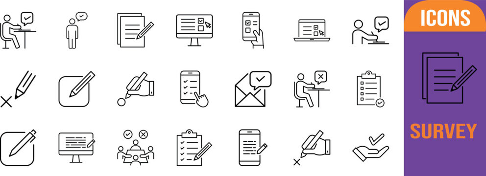 Online survey form vector icons. pencil icon set, form icon set, phone icon set