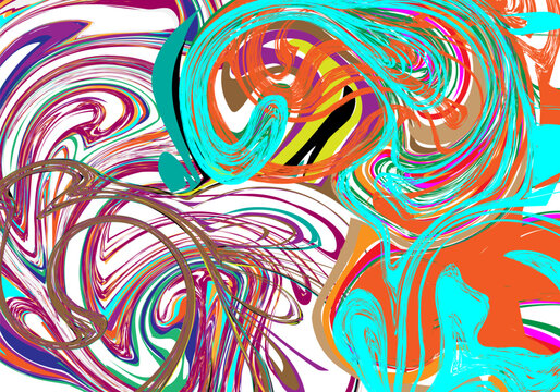 Vibrant Swirling Abstract Art with Colorful Brush Strokes on White Background painting.  Resizable and editable, EPS 10.