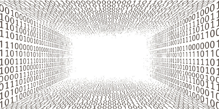 Abstract binary code data tunnel in 3D perspective showing digital technology matrix network concept vector illustration.
