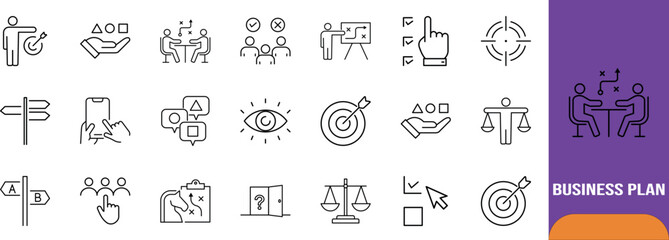 Business strategy and planning icons. target icon set, meeting icon set, signpost icon set © Dream Forge Studio 
