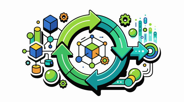 Colorful infographic with arrows and charts
