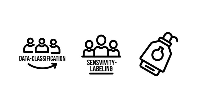 Data management and security icons set featuring data classification sensitivity labeling and tagging classification sensitivity labeling security management information protection business