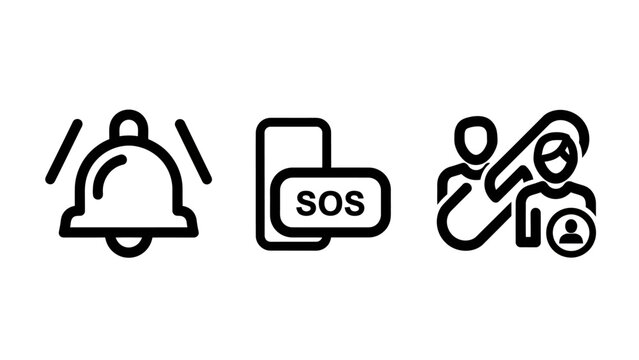Safety and communication security incident response icons with emergency communication personnel security incident notification assistance response management connection protection protocol