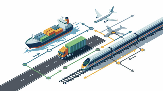 Isometric illustration of cargo transportation modes