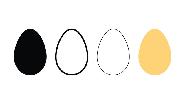 Set of four different egg icons featuring various flat styles and outlines