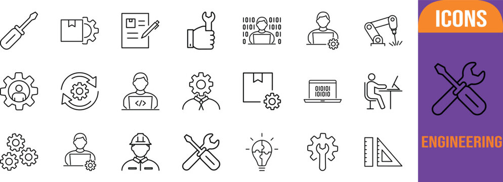 Engineering development tools vector icons. gear icon set, wrench icon set, screwdriver icon set