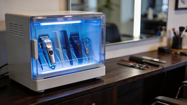 Sterilization Cabinet with Hair Tools in Salon