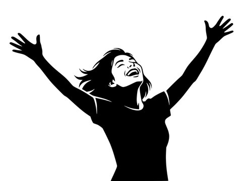 Joyful Woman Celebrating with Arms Raised in Silhouette