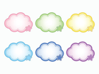 Fototapeta premium Set of adorable cloud-shaped frames with star accents in vibrant colors for journaling or scrapbooking.