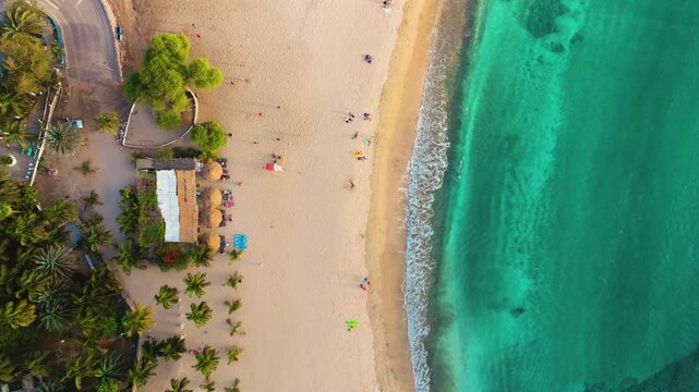 Aerial view of colorful beach on Tarrafal, Santiago, Cape Verde