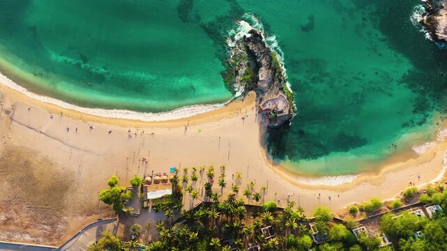 Aerial view of colorful beach on Tarrafal, Santiago, Cape Verde