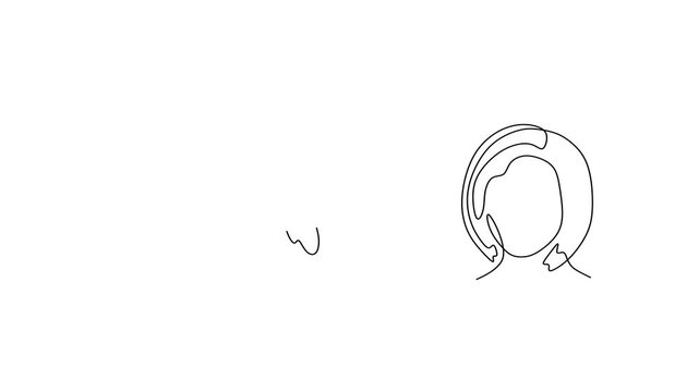 Animated self drawing of continuous line draw. Silhouette of  Line Art Portraits Minimalist Female Hair Styles. Full length one line animation. 4K	