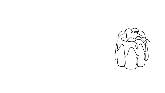 Animated self drawing of continuous line draw. Silhouette of  Line Art Desserts Cake, Cheesecake Slice, and Pudding. Full length one line animation. 4K	