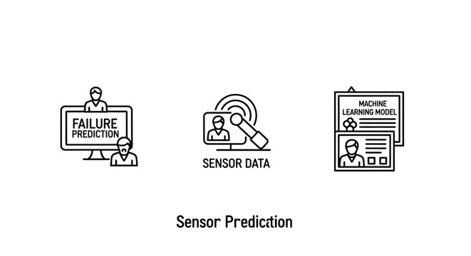 Sensor prediction technology icons visualizing predictive failure analysis and real-time data monitoring with prediction analysis technology predictive industrial maintenance information