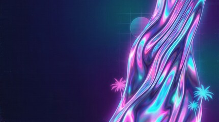 Fototapeta premium Abstract Swirling Metallic Fabric with Neon Glow and Starburst Accents.