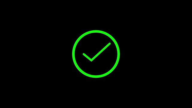 Green loading circle animation transitioning to completed check mark icon clip.
