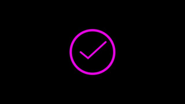 Animated purple check mark circle icon loop motion graphics for web UI interface.