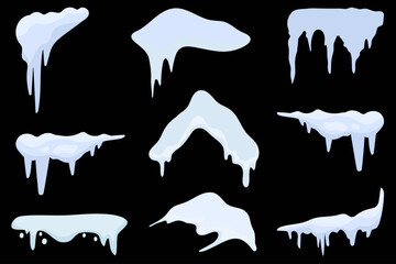 Melting Winter Icicles and Frozen Snow Caps Silhouette Collection on Black Background © Umme