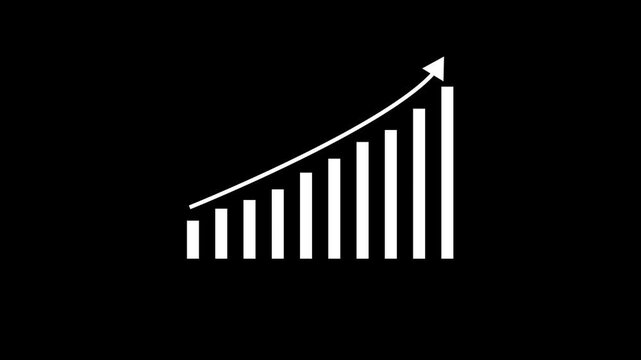 White bar chart with upward arrow showing growth and progress motion.