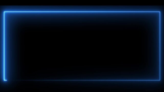 Neon blue rectangle frame animation moving along borders on black background clip.