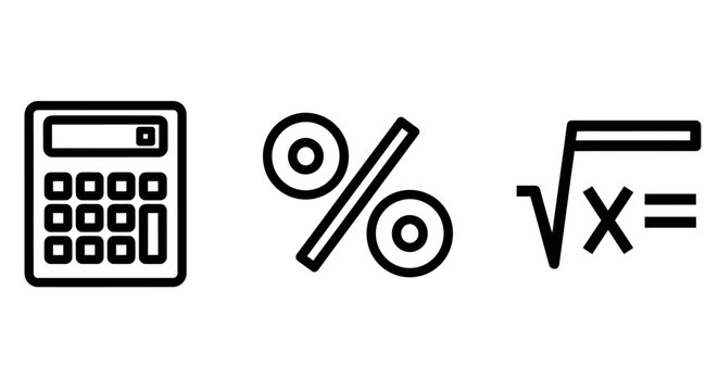 Calculator percentage square root mathematics icons with calculator percentage mathematics calculation counting statistics equation accounting business analysis education learning operator