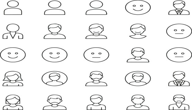 Avatars icon set. User avatar icons pack. Vector illustration featuring multiple user profiles, happy faces, shouting expressions and more. Minimalist ... See More.eps