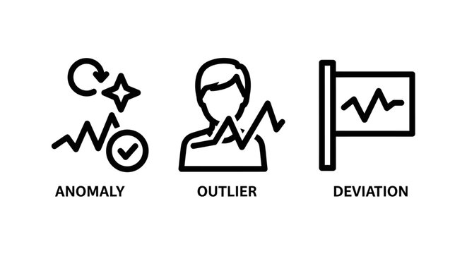 Data anomaly outlier and deviation statistical variance analysis chart icons set with deviation statistical variance analysis business mathematics research information software minimalist