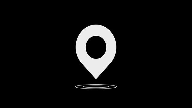White location pin animation, map pointer icon map marker icon, navigation pointer effect,  GPS location pointer motion video on a black background,