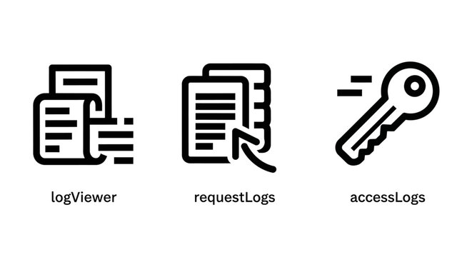 Digital system logging and access security icons with security tracking administration software developer information protection authentication permission authorized interface computing