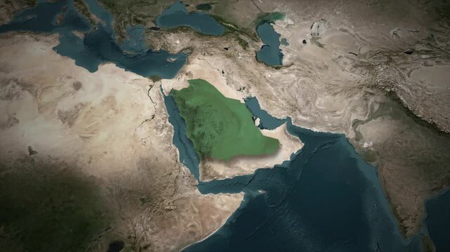 Animated Satellite Map Zooming into Tabuk Province in Saudi Arabia