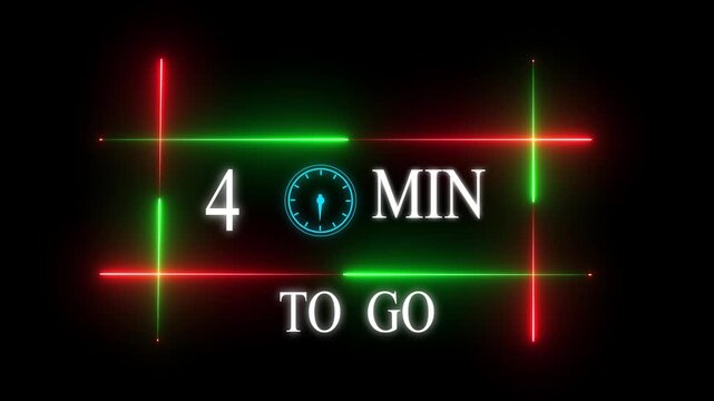 Neon 4 mins to go animation. Neon counting number animation 4 mins to go with Glowing Red and Green Light Frame on Black Background