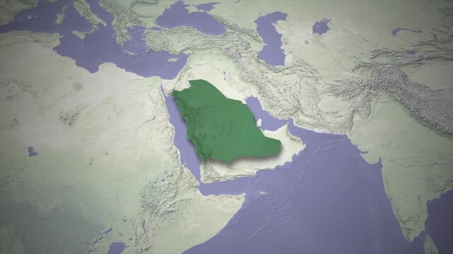 3D Topographic Map Zooming into Tabuk Province Saudi Arabia