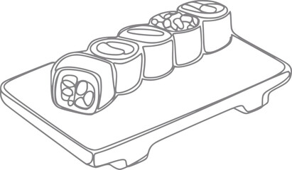 Simple line of sushi rolls on a rectangular plate © simplevector