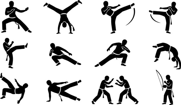 Capoeira Martial Arts Silhouette Icon Set