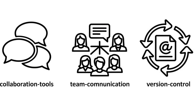 Team collaboration and communication tools with version control system icons collaboration communication business management workflow interaction software development planning document