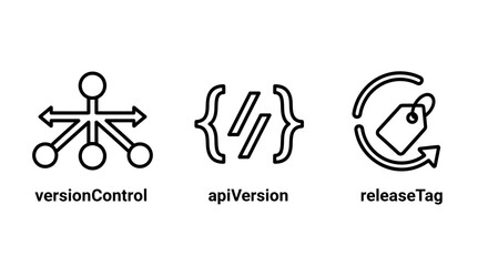 Fototapeta premium Software development and version control icons with development software programming infrastructure branching management interface brackets deployment technical engineering scripting