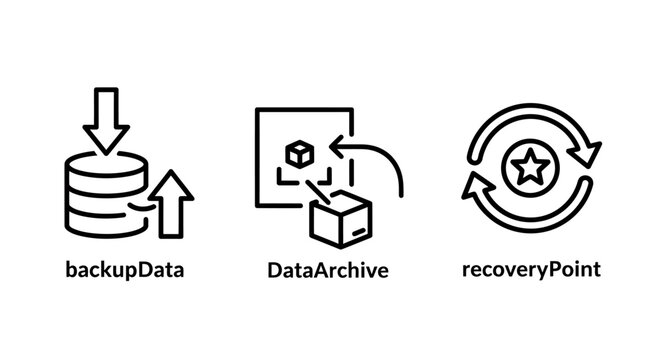 Backup data archive and recovery point concept icons with recovery information security database management technology computer protection disaster technical transfer synchronization