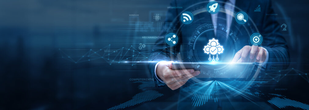 Automation Engineer Analysing Automation Using Tablet and Networking Data, smart systems, process optimization, robotic workflows, industrial efficiency