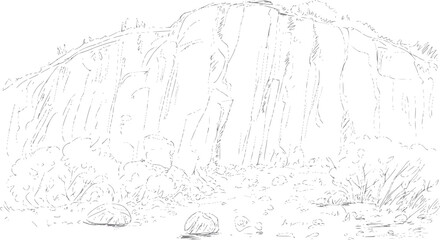 Of a rocky cliff face with sparse vegetation and boulders © simplevector