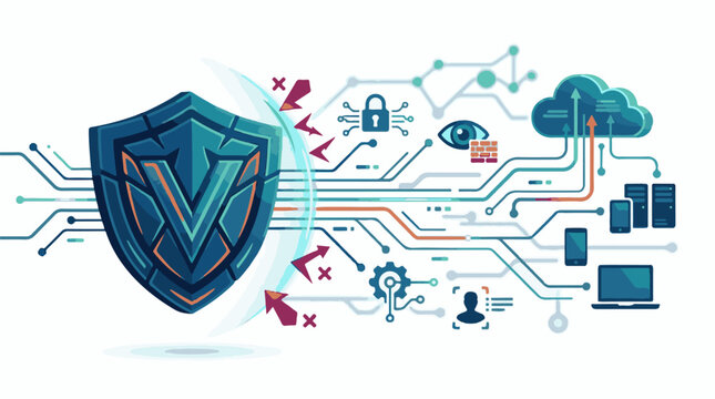 A shield protects devices from cyber threats and data breaches online